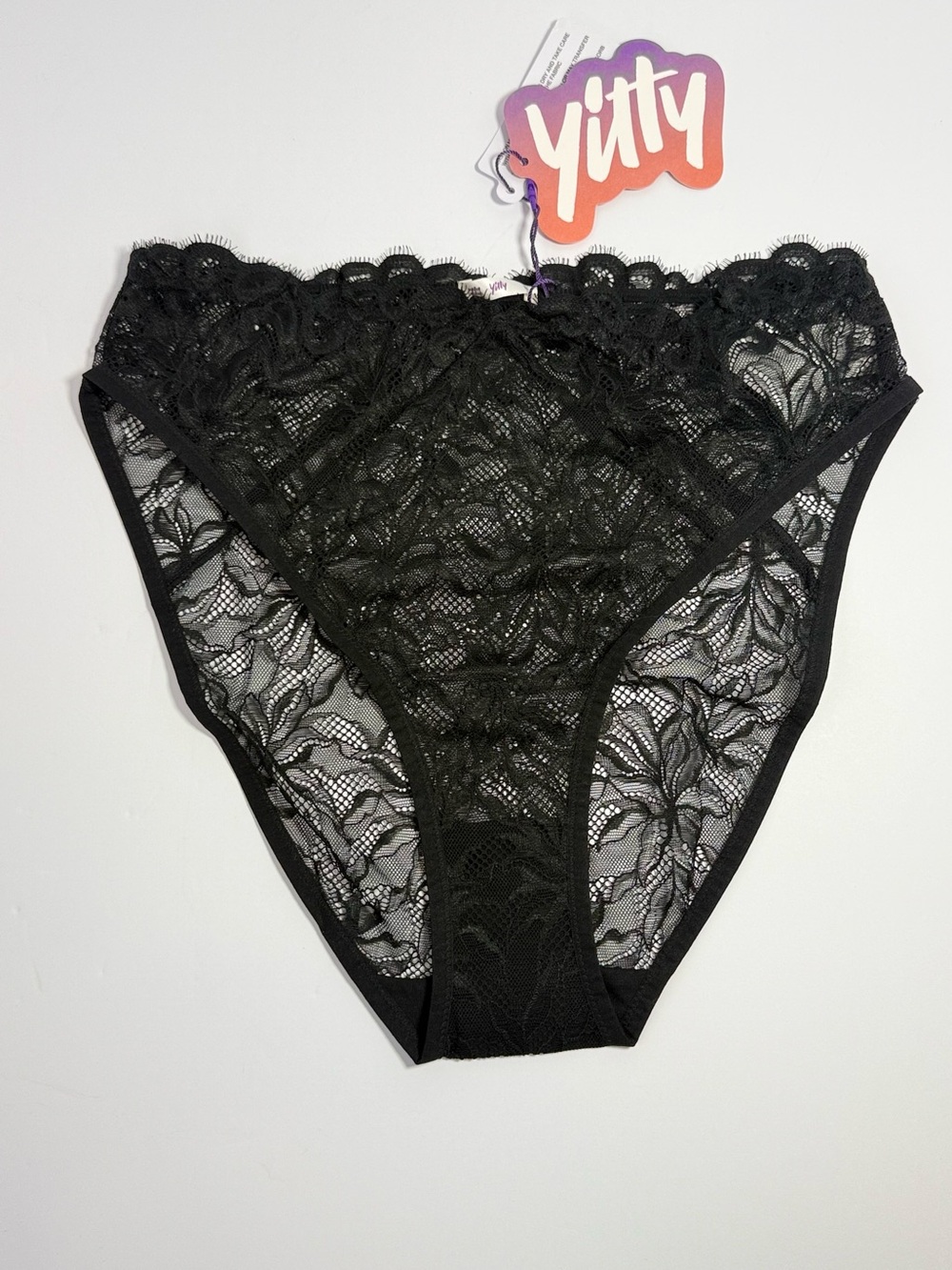 YITTY Black Floral Lace High-Cut Bikini Brief